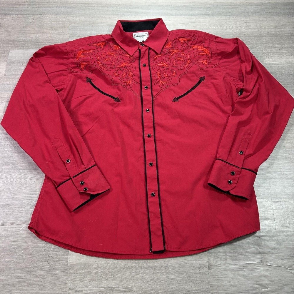 Ace Of Diamond Shirt Mens XL Red Embroidered Long Sleeve Western Snap Button Up
